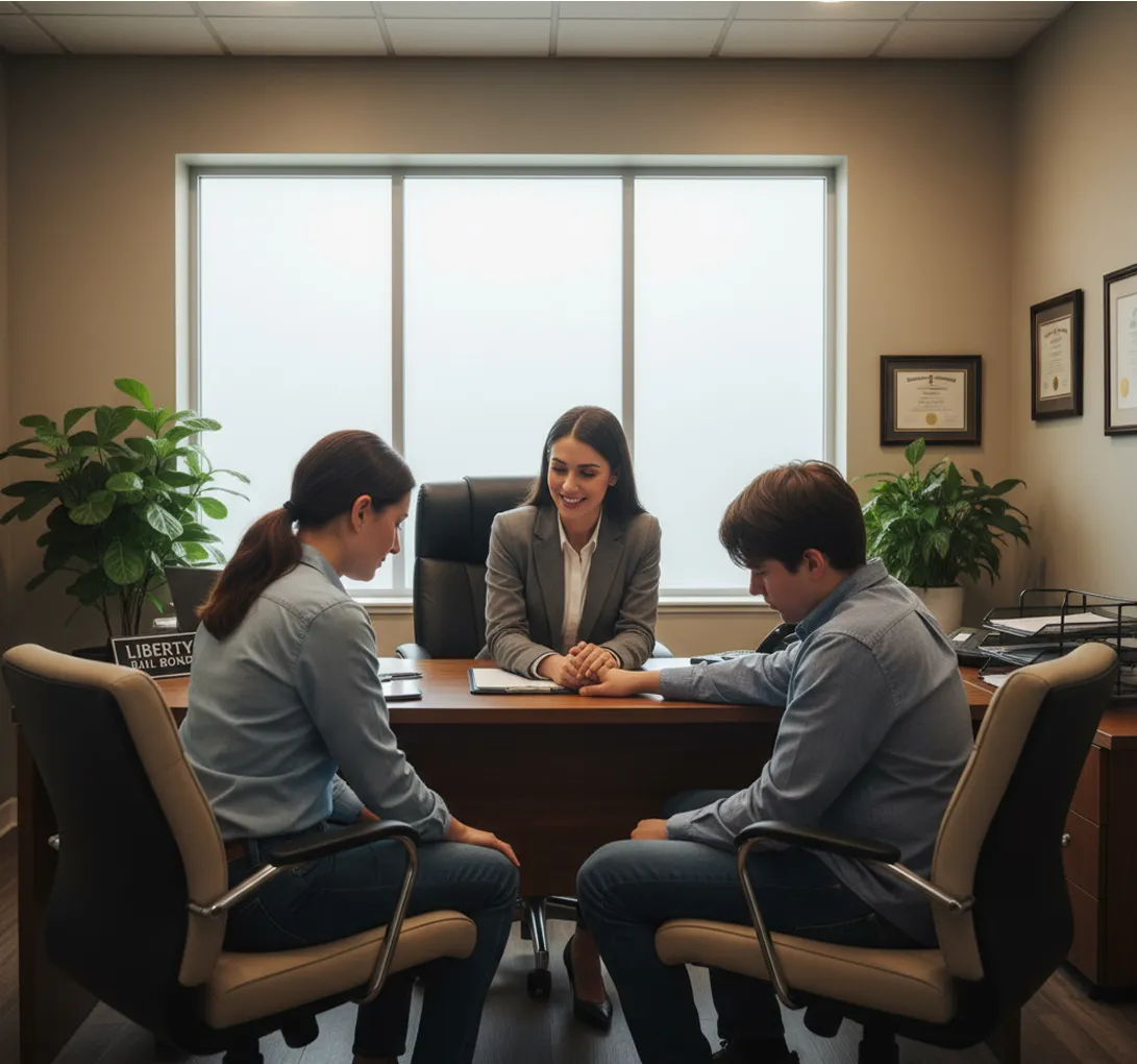 OnCall Bail Bonds agent meeting with family in consultation room