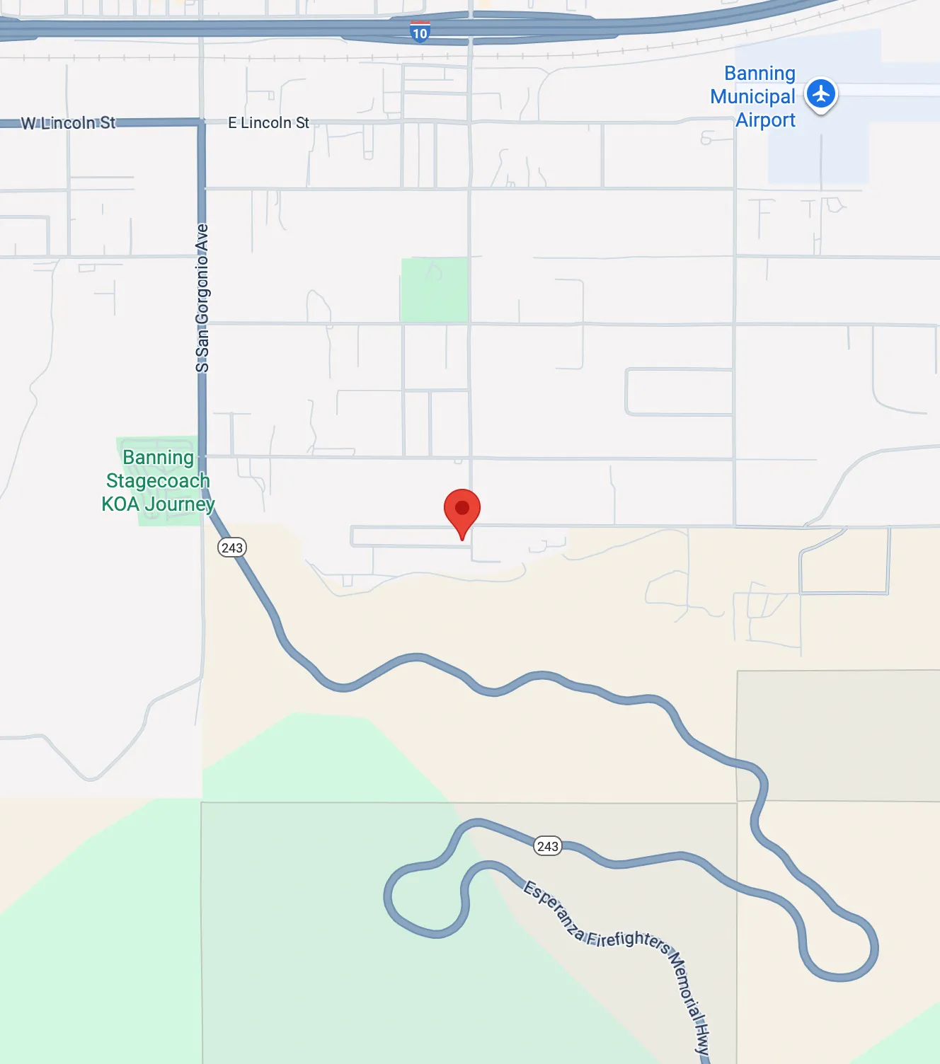 Map view of Larry D. Smith Correctional Facility area in Banning, California.