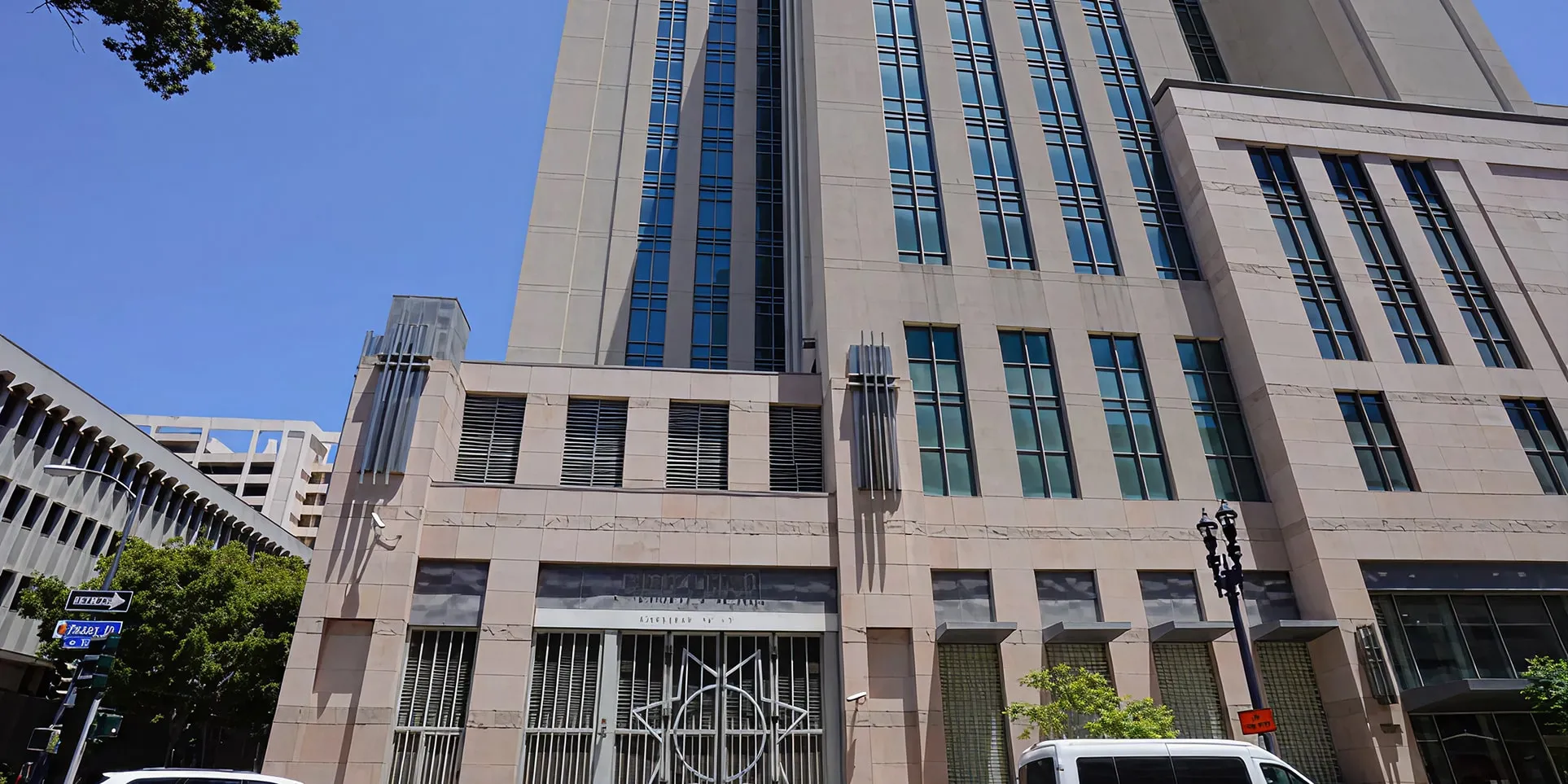 Front view of San Diego County Courthouse in downtown San Diego.