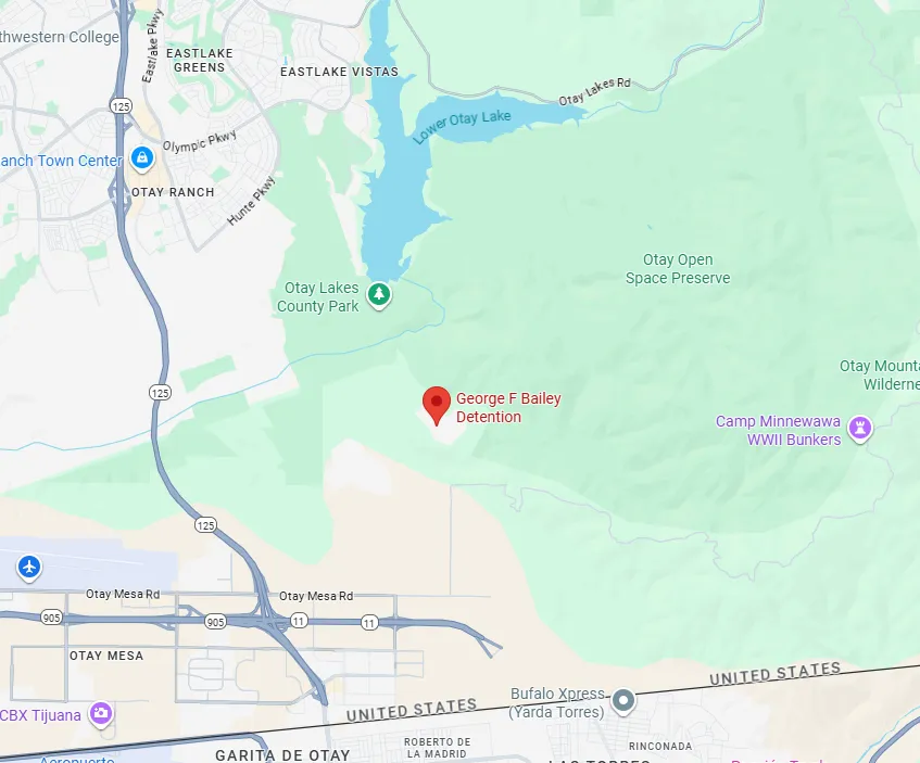 Map view of George Bailey Detention Facility area near San Diego, California.
