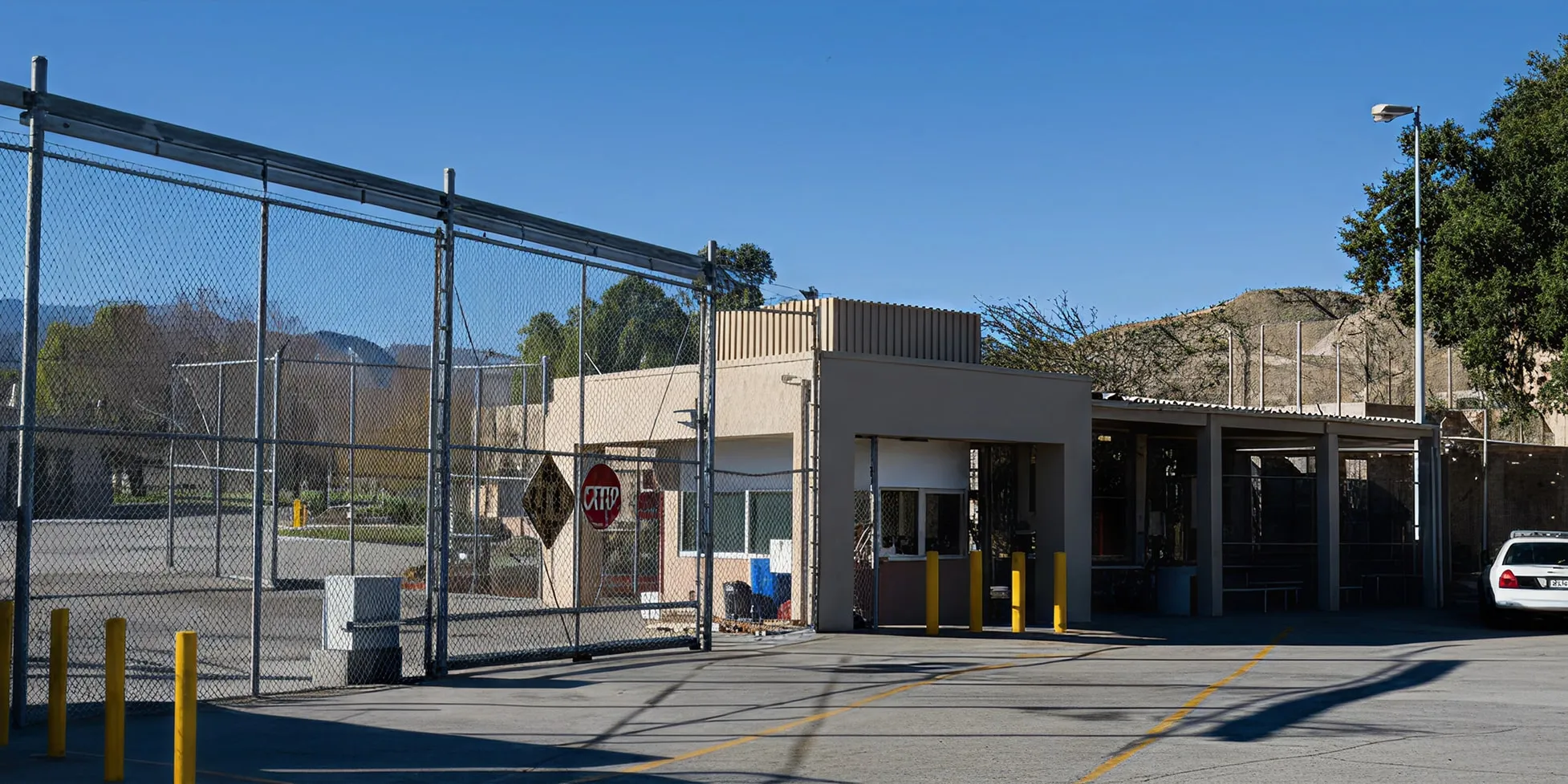 Gated entrance of Glen Helen Rehabilitation Center in Devore, California