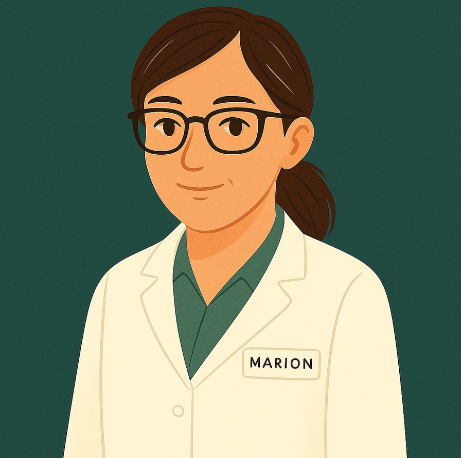 Une pharmacienne a lunettes en blouse