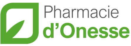 Logo of Pharmacie d’Onesse with a green leaf icon inside a rounded square.