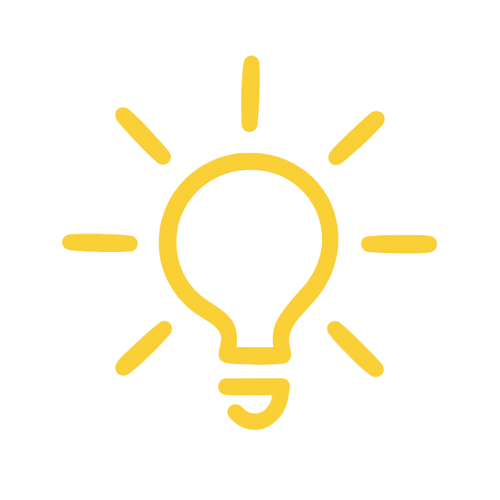 Icona d'una bombeta groga amb línies que emanen representant llum.