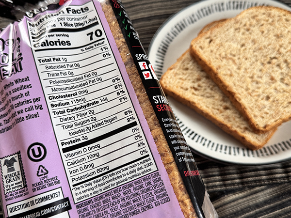 Nutrition label and whole wheat bread
