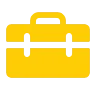 Yellow toolbox icon with handle and latch on a transparent background.