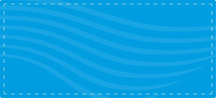 Blue rectangular background with wavy horizontal lines and dashed white border.
