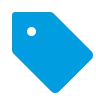 Blue price tag icon with white dot, simple flat design