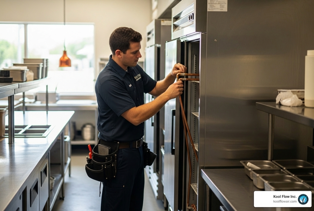 Infographic showing the key benefits of professional refrigeration installation: proper electrical setup prevents fire hazards and system damage; correct ventilation ensures optimal cooling efficiency; compliance with local codes avoids fines and warranty issues; expert placement maximizes kitchen space and airflow; professional testing catches problems immediately; ongoing support protects your investment long-term - refrigeration installation best in west park, fl Infographic showing the key benefits of professional refrigeration installation: proper electrical setup prevents fire hazards and system damage; correct ventilation ensures optimal cooling efficiency; compliance with local codes avoids fines and warranty issues; expert placement maximizes kitchen space and airflow; professional testing catches problems immediately; ongoing support protects your investment long-term - refrigeration installation best in west park, fl