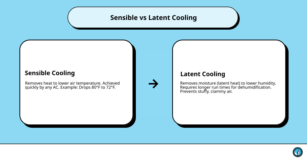 Infographic showing the difference between sensible heat cooling and latent moisture removal in humid climates - what is the Infographic showing the difference between sensible heat cooling and latent moisture removal in humid climates - what is the