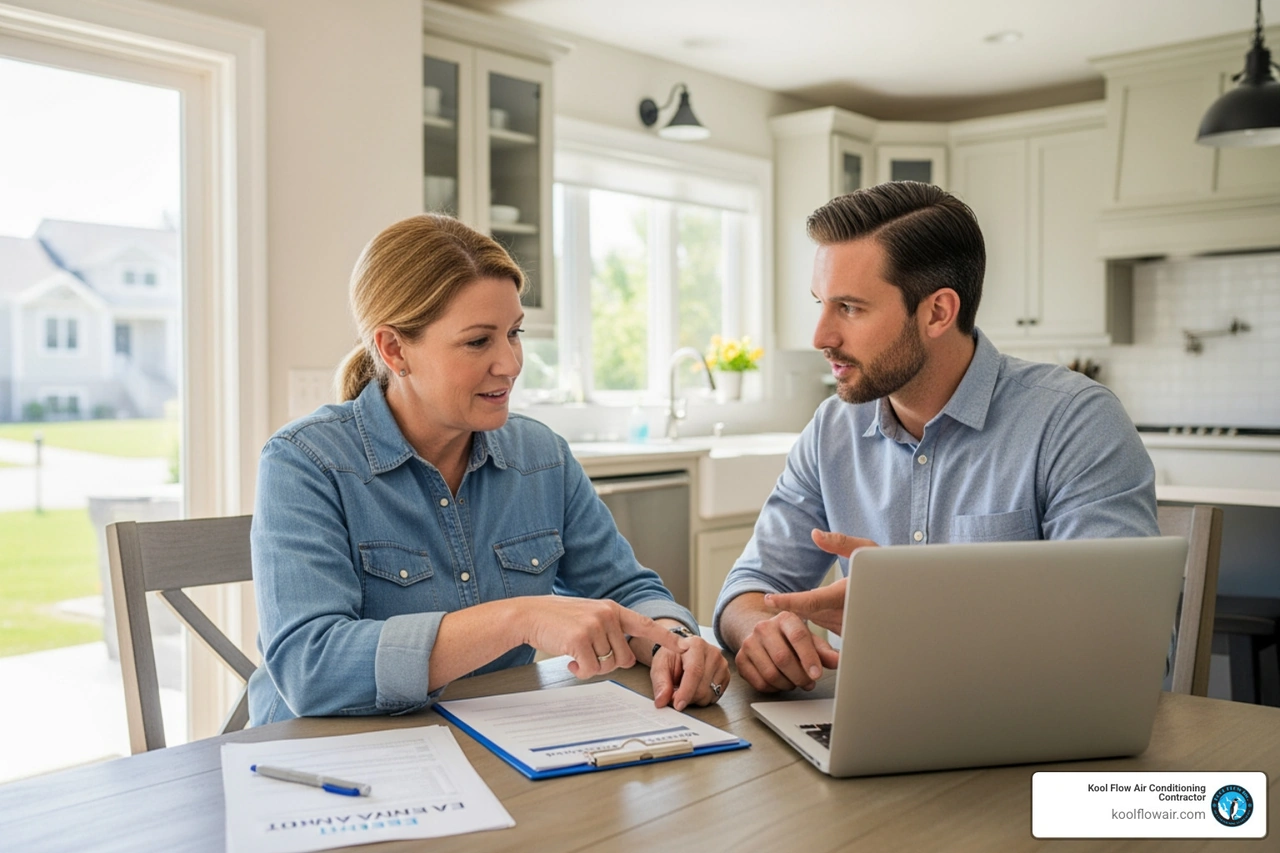 homeowner reviewing an energy audit report with a technician homeowner reviewing an energy audit report with a technician