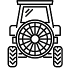 Line drawing icon of a tractor viewed from the front.