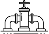 Black and white line drawing of a water valve connected to pipes.