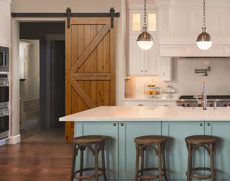PAKCK Knotty Alder Barn Door with Black Barn Door Hardware and Track Beauty Shot