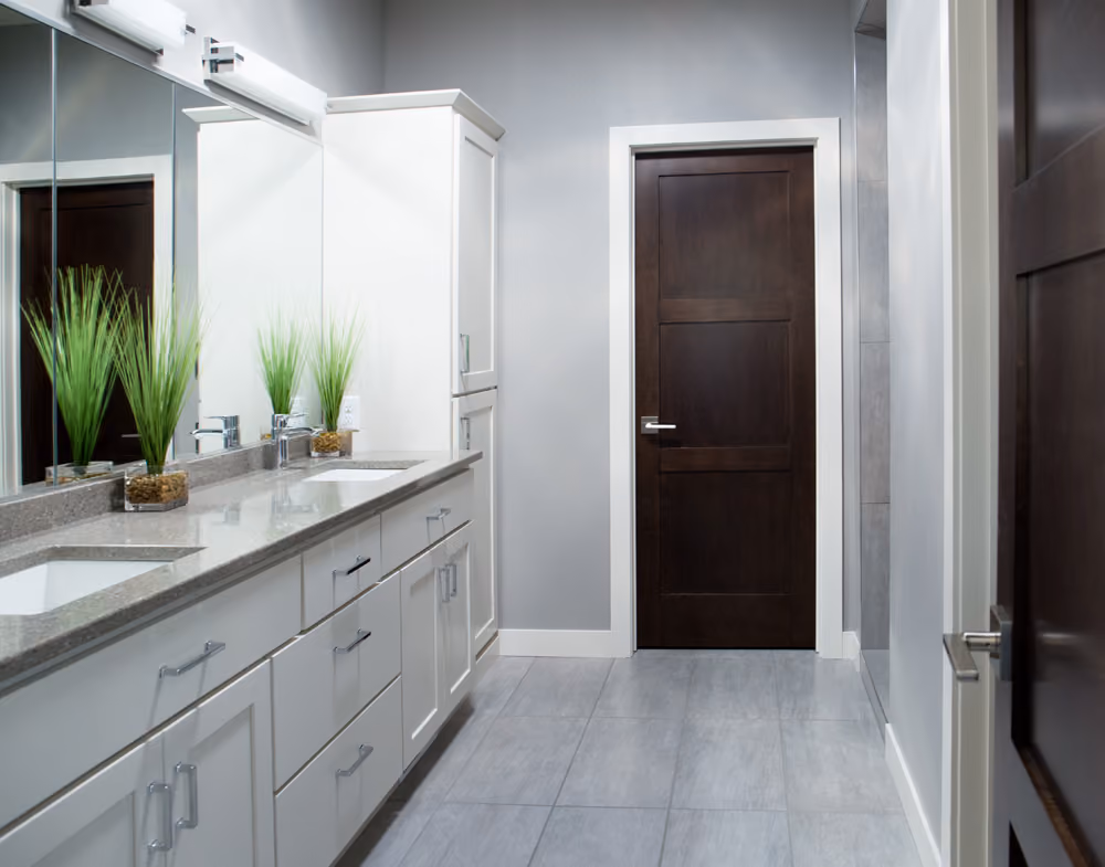 PPOE3 Poplar Flat Panel Interior Door | 155A Primed Poplar Casing | 238A Primed Poplar Base
