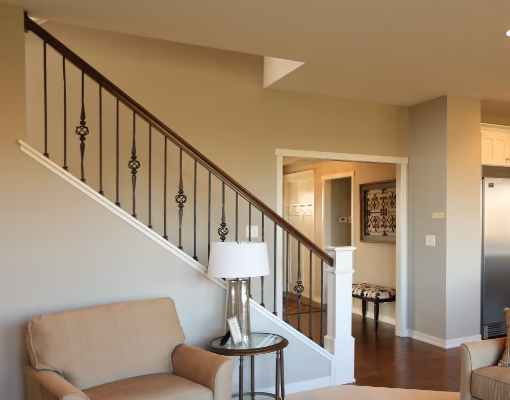 4091 Primed Box Newel | 6210 Poplar Rail | Forged Iron Baluster
