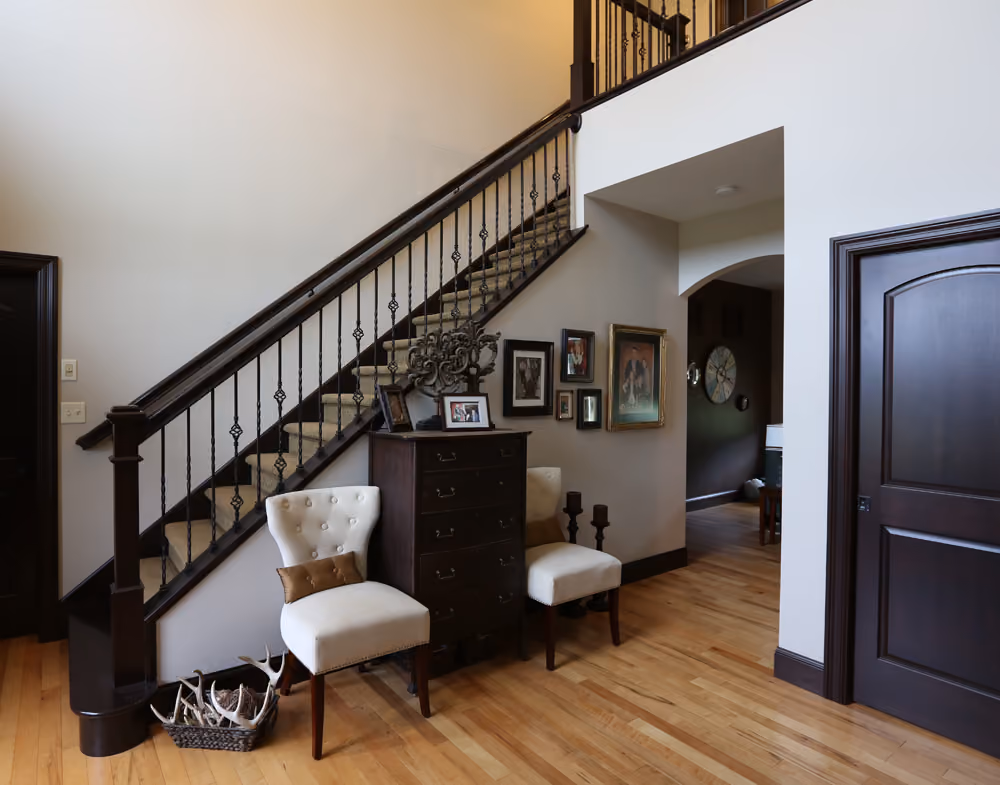 4091 Poplar Box Newel | 6010 Poplar Rail | Forged Iron Baluster | PPOB2 Poplar Interior Door | 279A Poplar Base | S.O. Poplar Casing