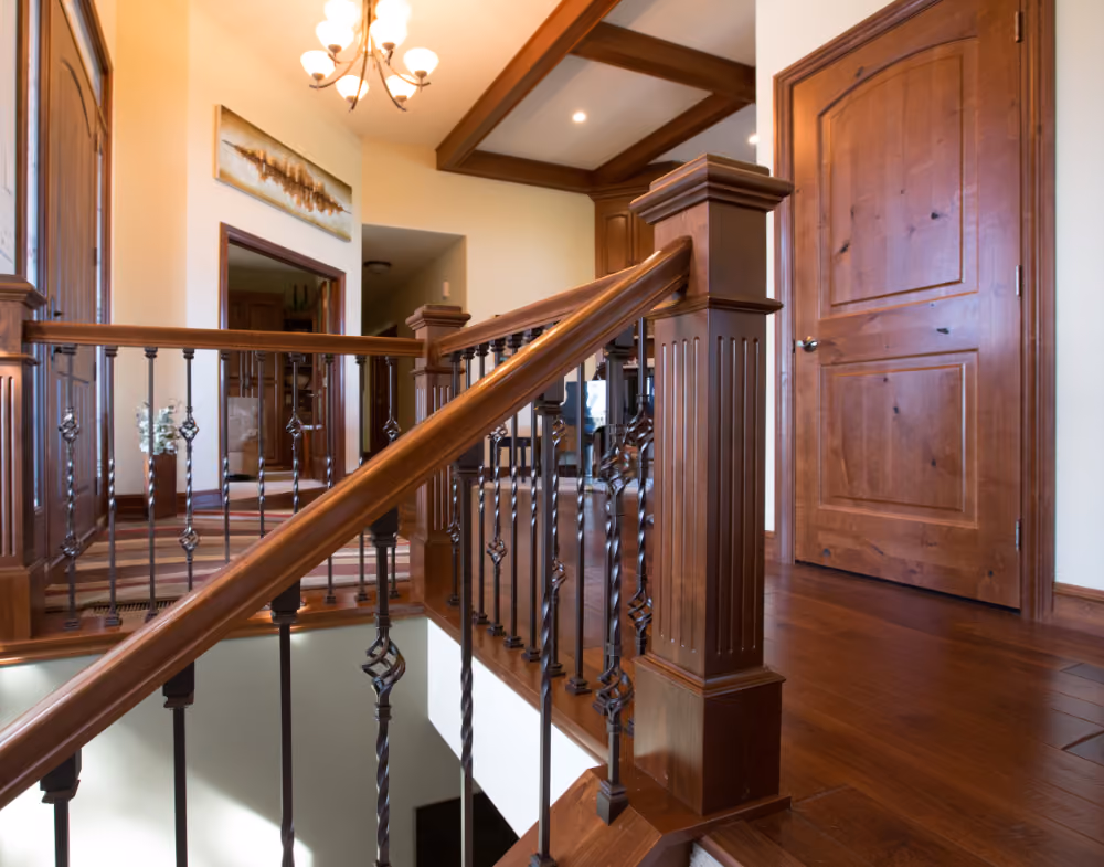 Special Order 4091FL Poplar Box Newel | 6210 Poplar Rail | Forged Iron Baluster