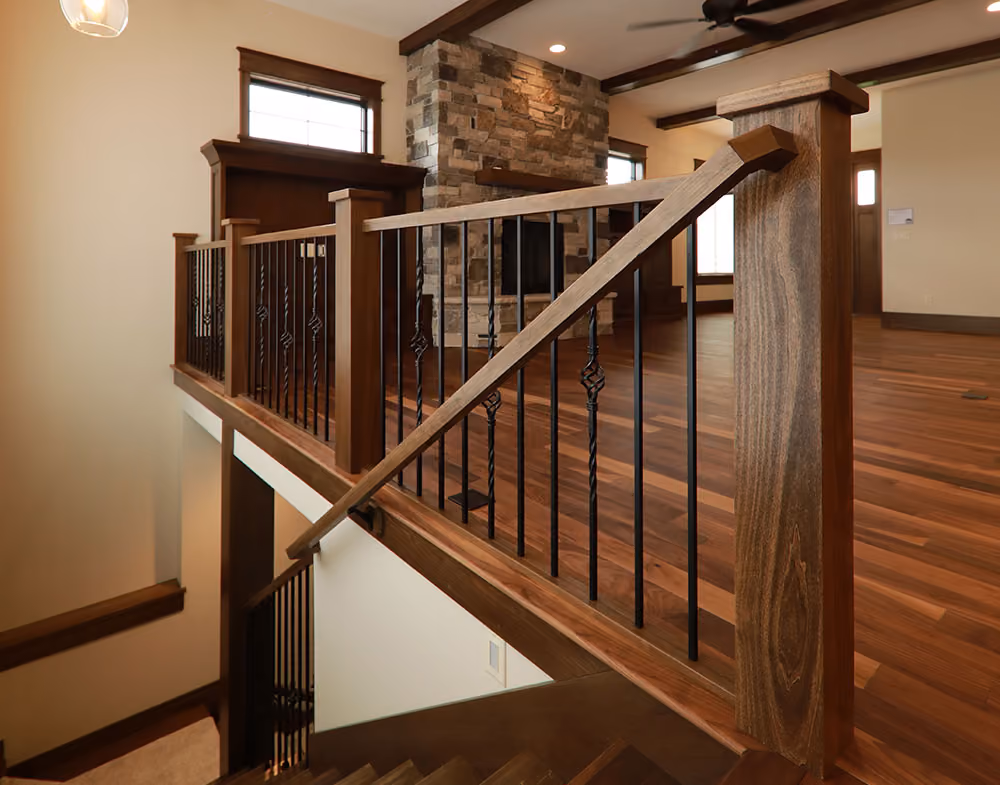 4096 Poplar Box Newel | Forged Iron Balusters