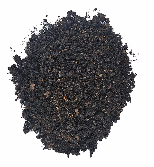 Pile of dark, rich compost soil isolated on white background.
