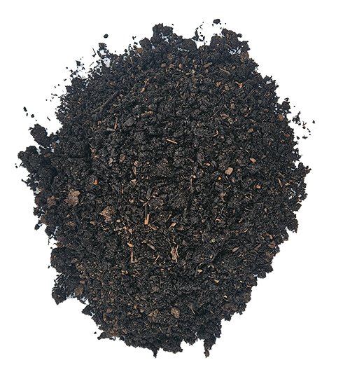 Pile of dark, rich compost soil isolated on white background.