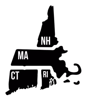 Simplified map showing the U.S. states Massachusetts, Connecticut, New Hampshire, and Rhode Island abbreviated as MA, CT, NH, and RI.
