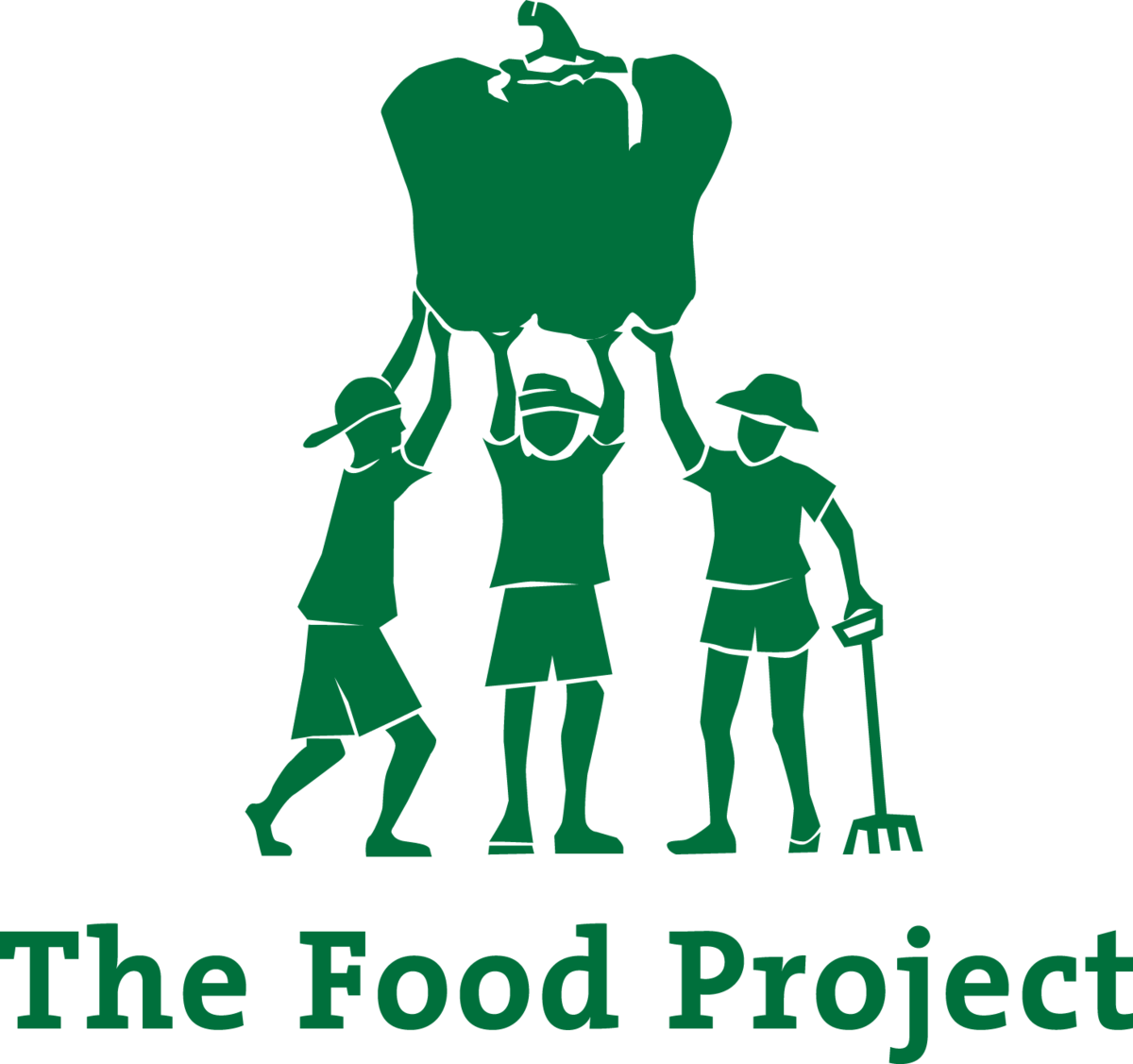 Three children holding up a large green bell pepper above the text 'The Food Project'.