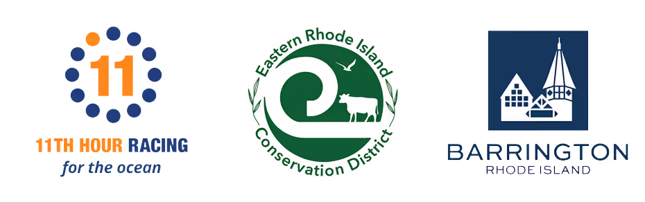 Logos of 11th Hour Racing for the Ocean, Eastern Rhode Island Conservation District, and Barrington Rhode Island.