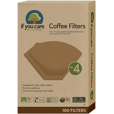 Box of if you care No. 4 coffee filters, FSC certified, unbleached, with 100 filters inside.
