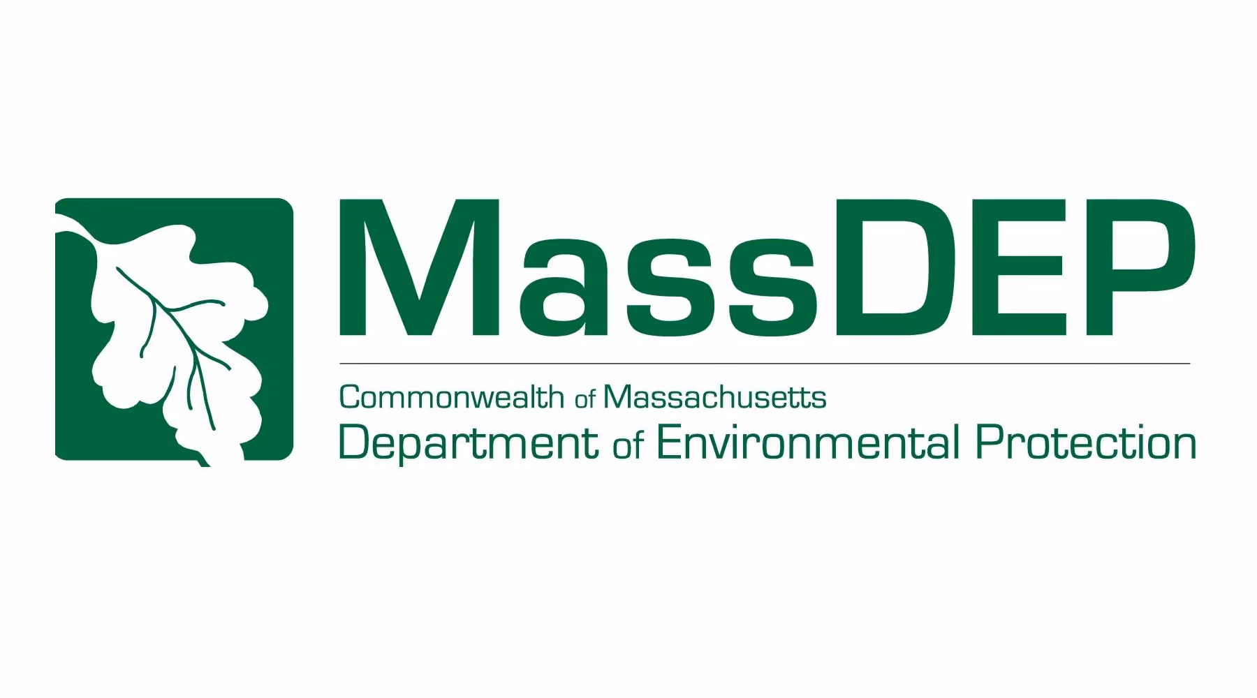MassDEP logo with a green oak leaf icon and text reading Commonwealth of Massachusetts Department of Environmental Protection.