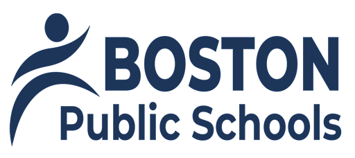 Boston Public Schools logo with stylized figure and bold text.