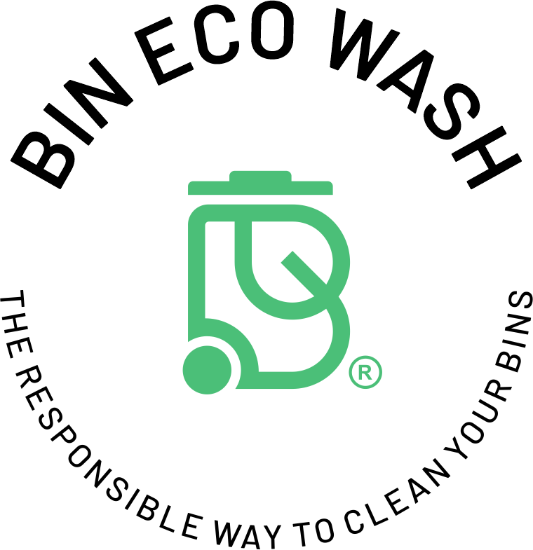 BIN ECO WASH logo featuring a green bin icon with a leaf design, with the tagline 'The Responsible Way to Clean Your Bins' encircling the icon.