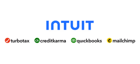 Intuit logo with TurboTax, Credit Karma, QuickBooks, and Mailchimp brand logos.