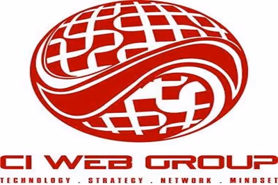 Red circular logo for CI Web Group with interconnected network pattern design