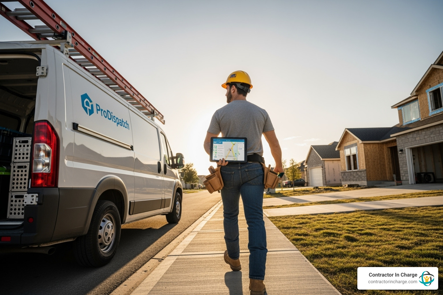 clean, modern dispatch dashboard on a desktop monitor - contractor dispatching service