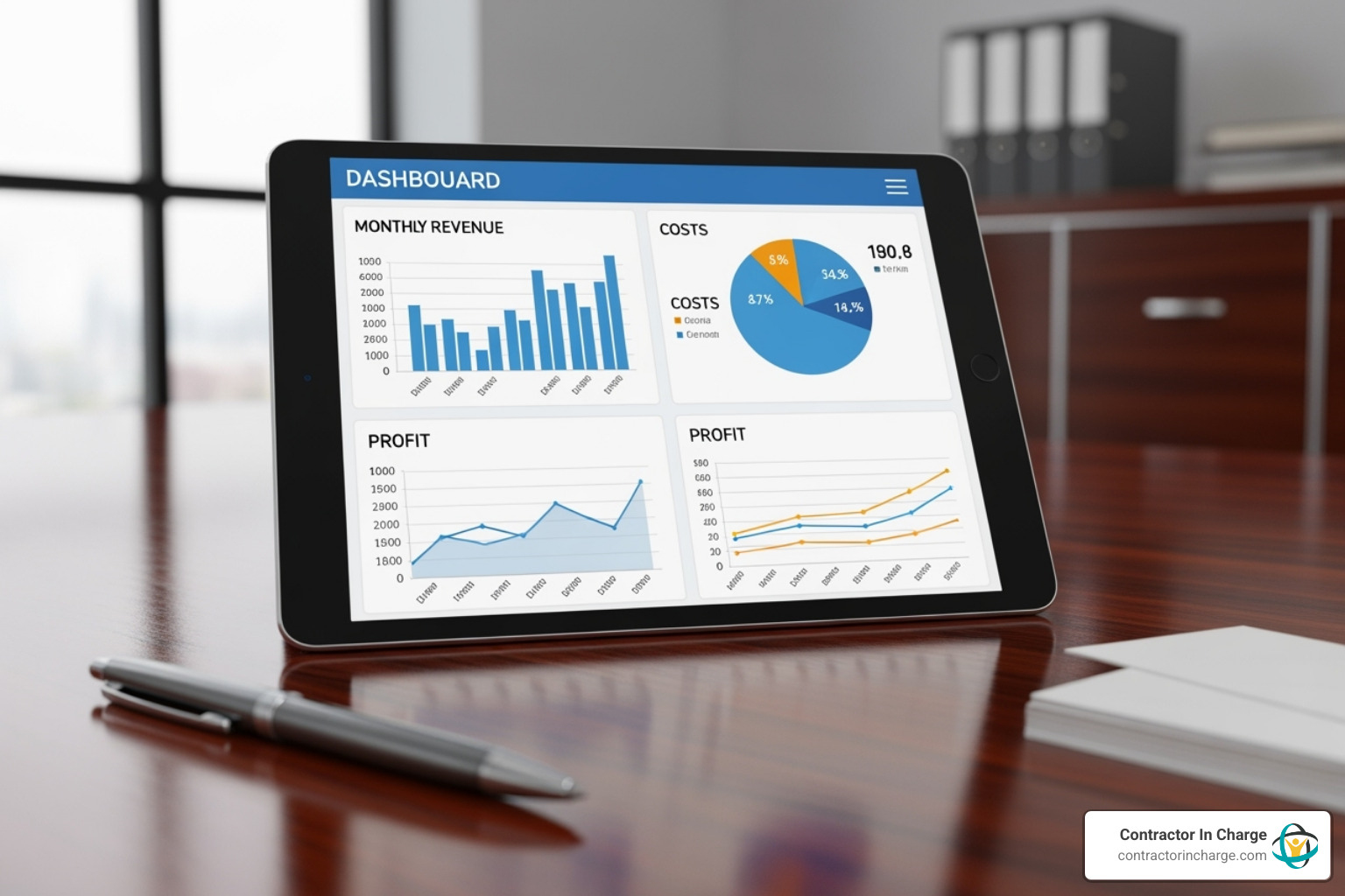 Professional dashboard showing job profitability on a tablet - hvac bookkeeping service contractor