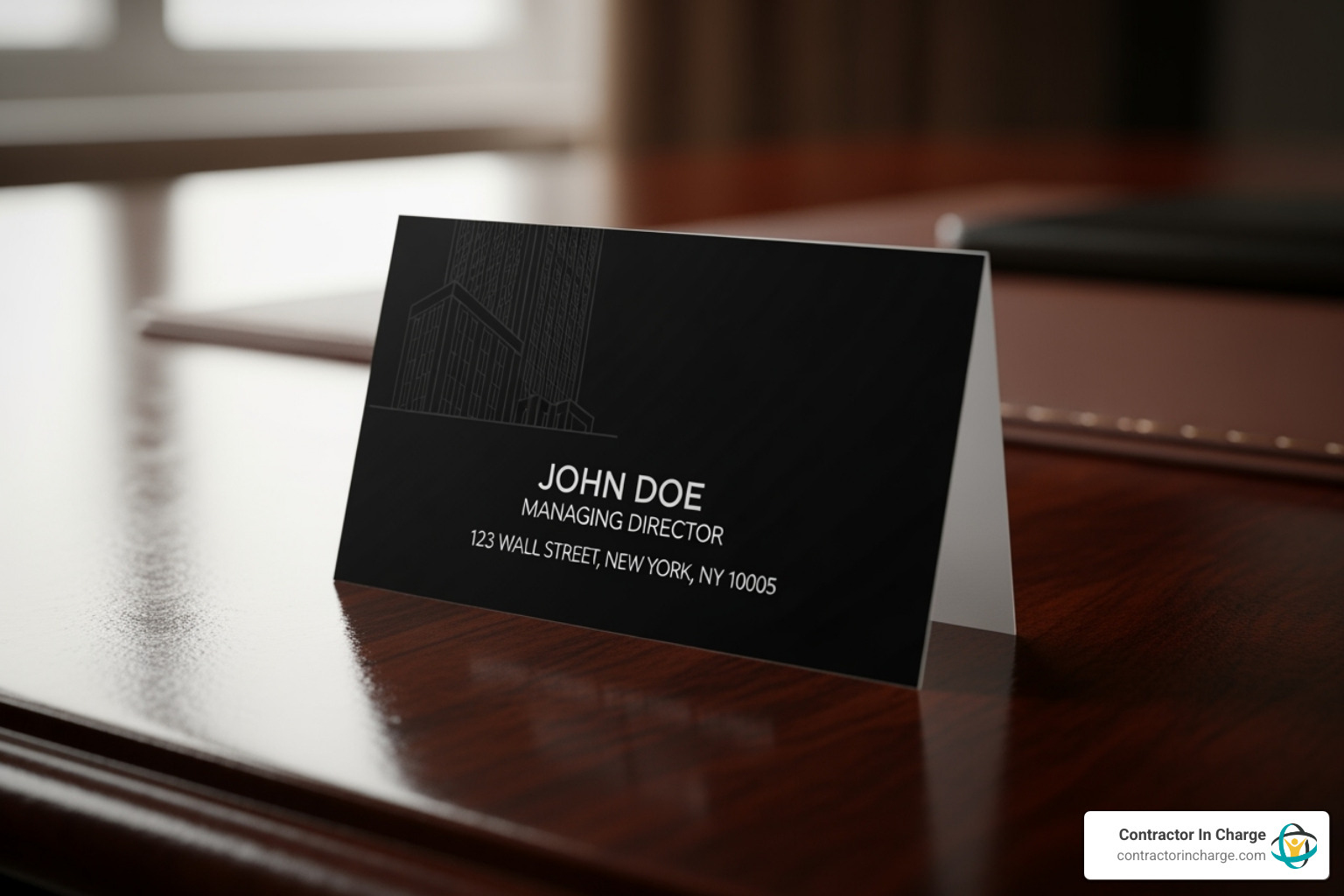 professional business card with a prestigious virtual office address - virtual office service for contractors