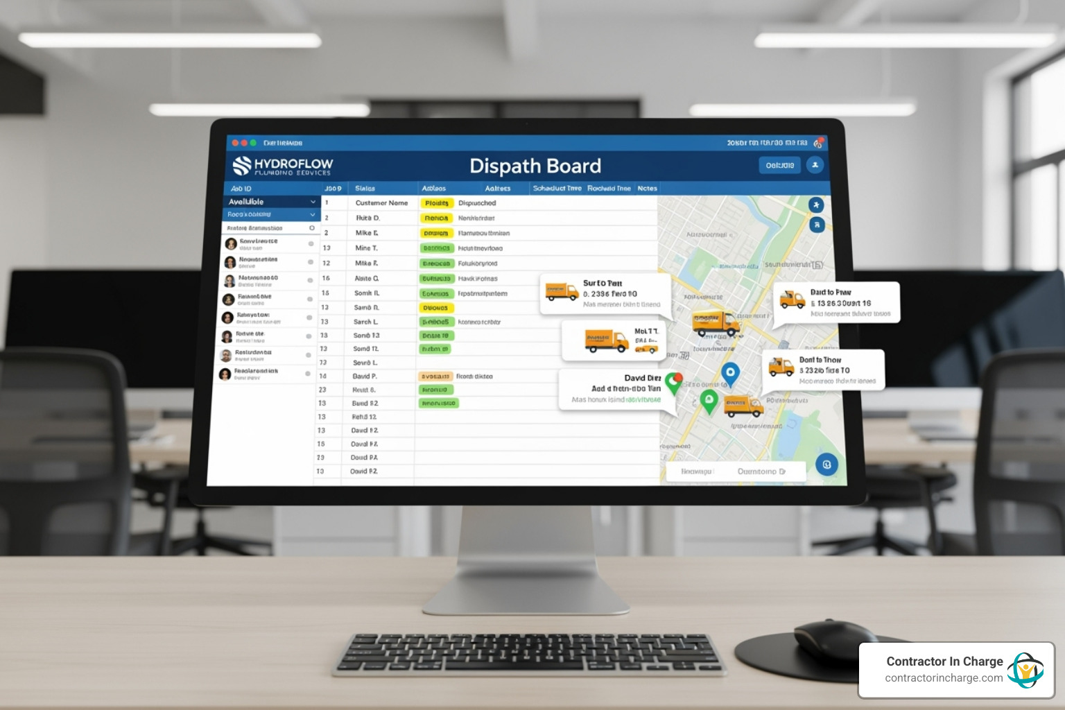 clean, organized digital dispatch board - dispatch support for plumbing companies