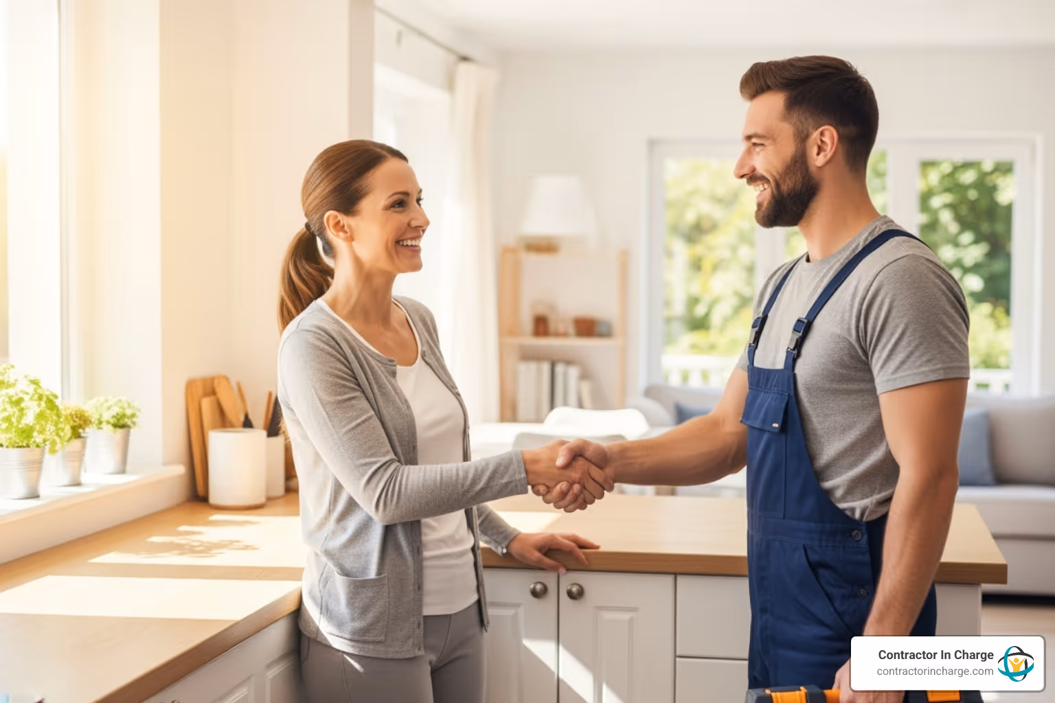 happy customer shaking hands with a plumber - dispatch support for plumbing companies