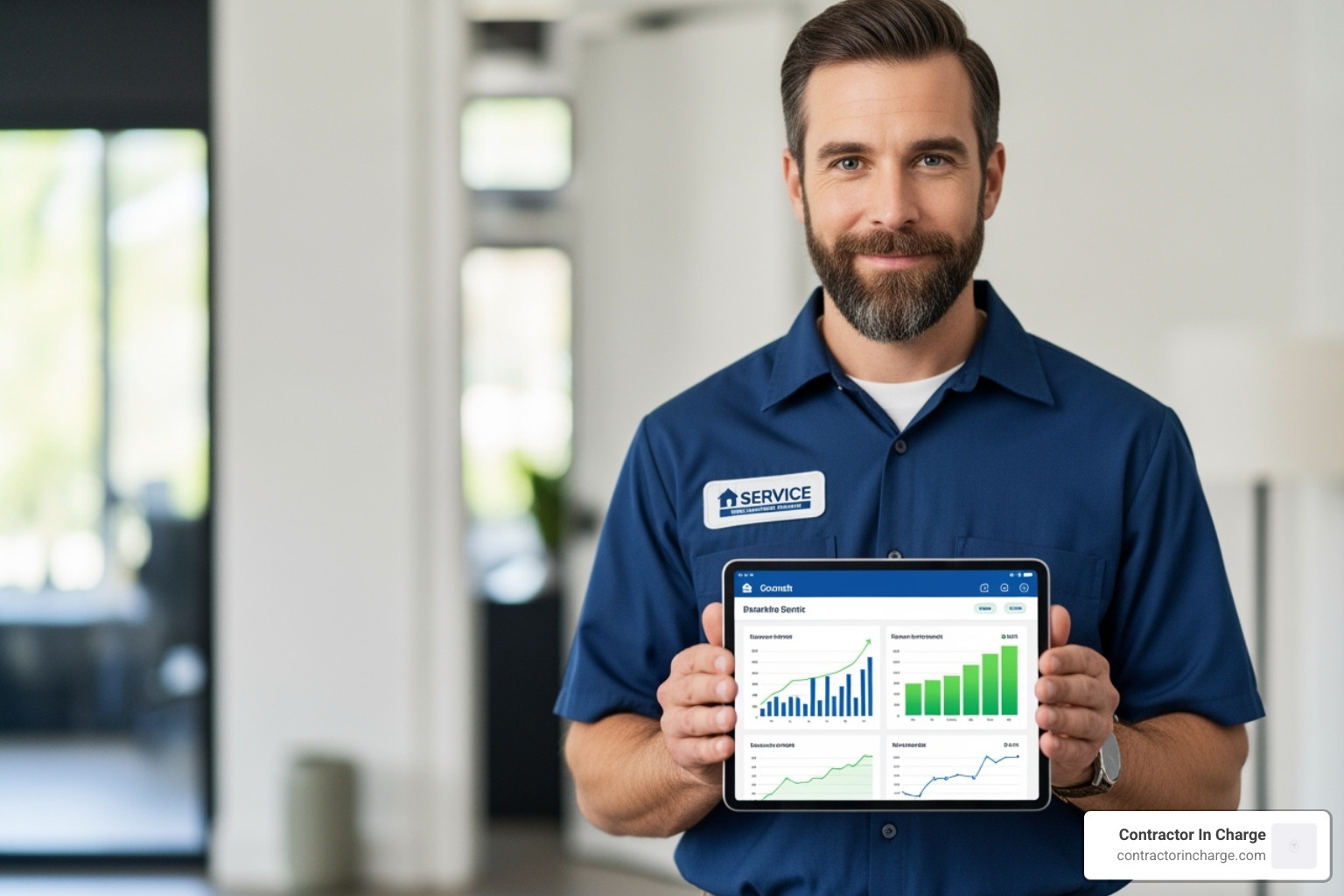 Contractor looking confidently at growth charts - optimize servicetitan data