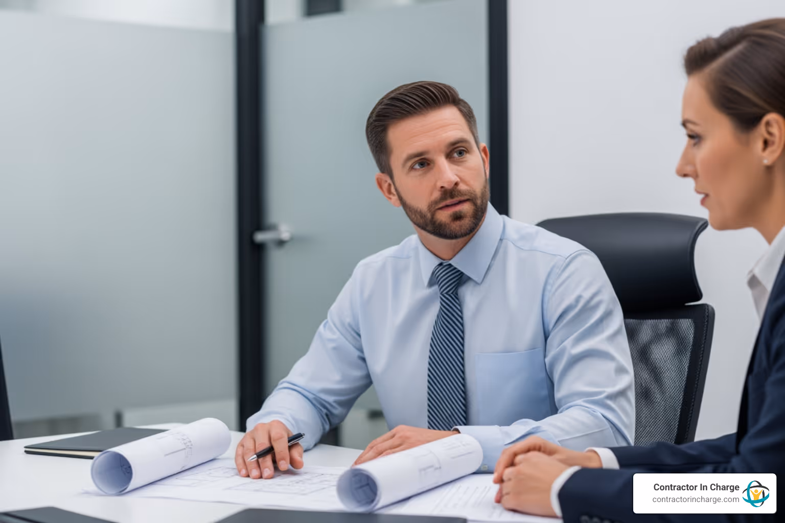 contractor meeting a client in a professional meeting room - "What are the top-rated virtual office services for contractors in the USA?"