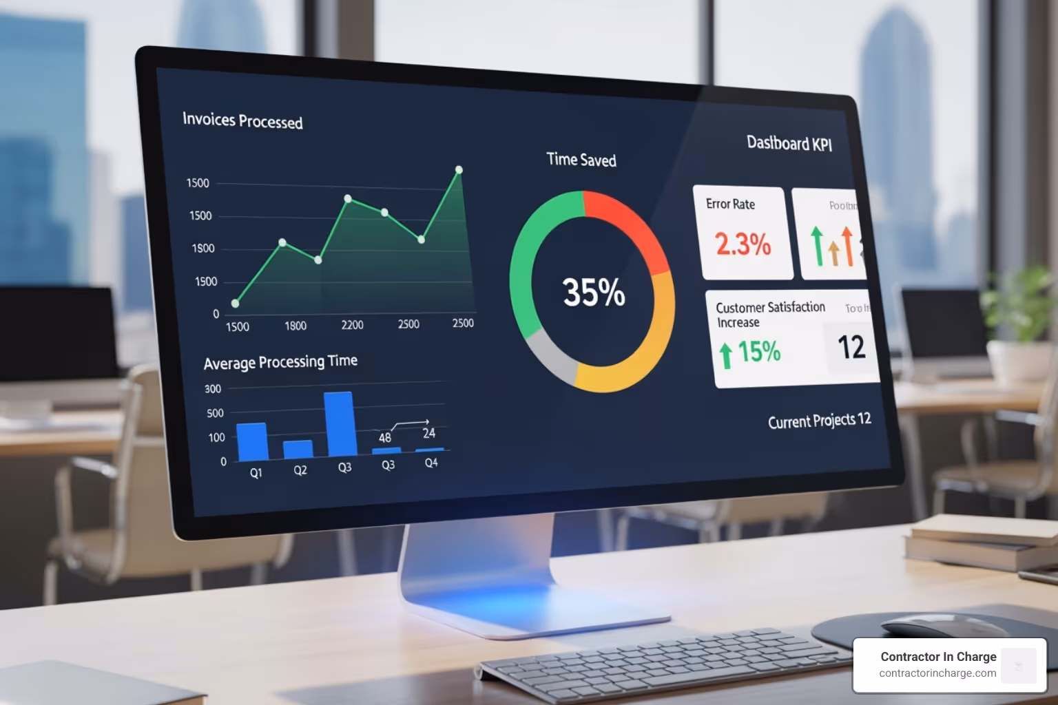 dashboard showing key performance indicators like invoices processed and time saved. - back office automation
