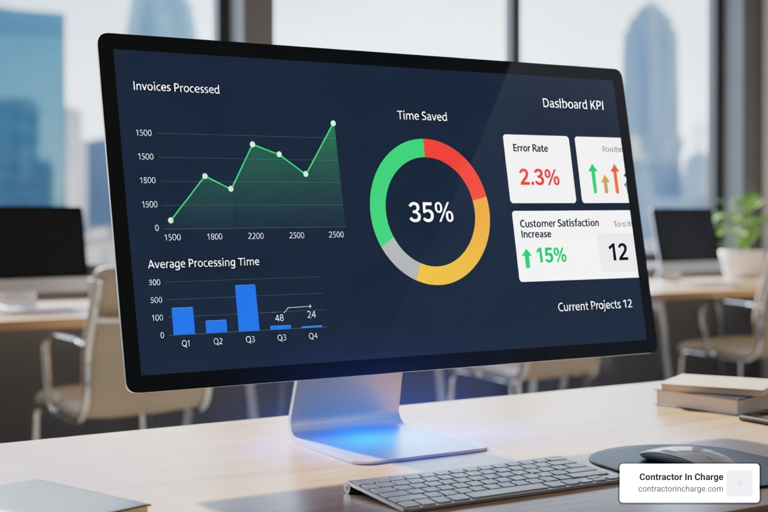 dashboard showing key performance indicators like invoices processed and time saved. - back office automation