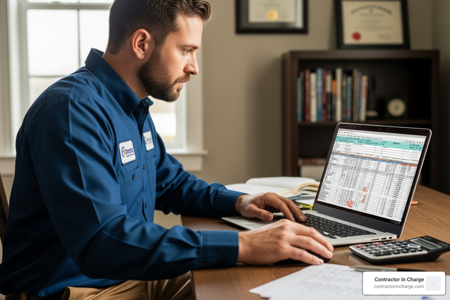 home service contractor using a laptop to calculate estimated taxes - 1099 for contractors