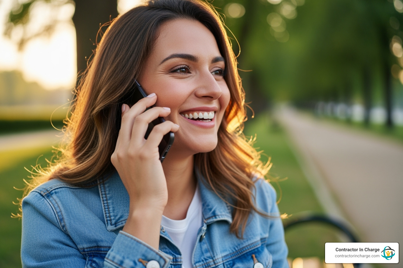 A happy customer on the phone with a friendly virtual receptionist - trade‑specialized answering service