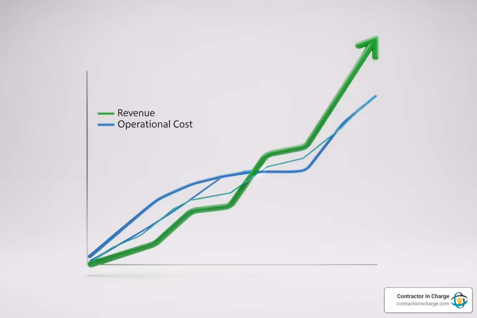 graph showing business revenue climbing steeply while operational costs remain stable - outsourcing scalable back office
