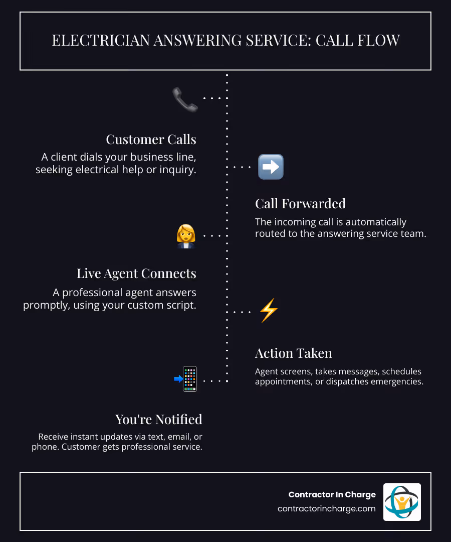 Infographic showing the call flow process: Customer calls electrician