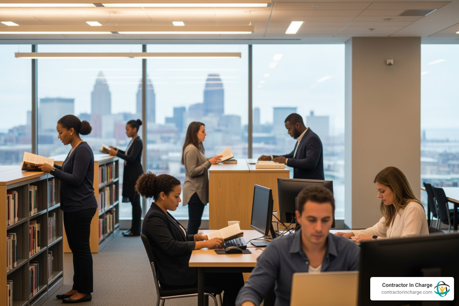 Infographic showing two columns: Left side lists Literary Book Jobs (Librarian, Library Associate, Bookseller, Cataloging Specialist, Publishing roles) with 454+ positions and typical settings of libraries, bookstores, and publishers. Right side lists Administrative Booking Jobs (Scheduler, Dispatcher, Event Coordinator, Administrative Assistant, Booking Manager) with 194+ positions across hospitality, home services, and corporate sectors. Bottom shows key statistics: 311+ entry-level positions, salary ranges from $40,000 to $120,000+, and mix of full-time, part-time, and remote options. - book jobs in cleveland, oh