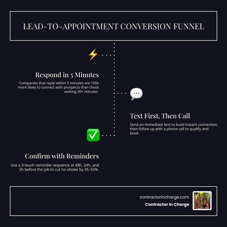 Lead-to-appointment conversion funnel for home service contractors showing steps from online inquiry to booked job