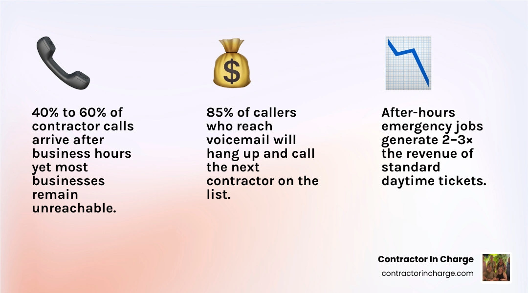 infographic showing after-hours vs business hours call volume and capture rates for contractors infographic